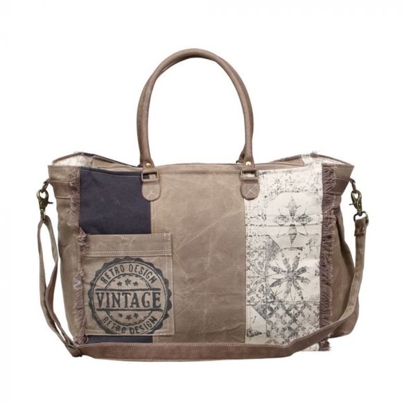 Myra Bag Handbags - NEW Retro Print Canvas Leather Large Weekender